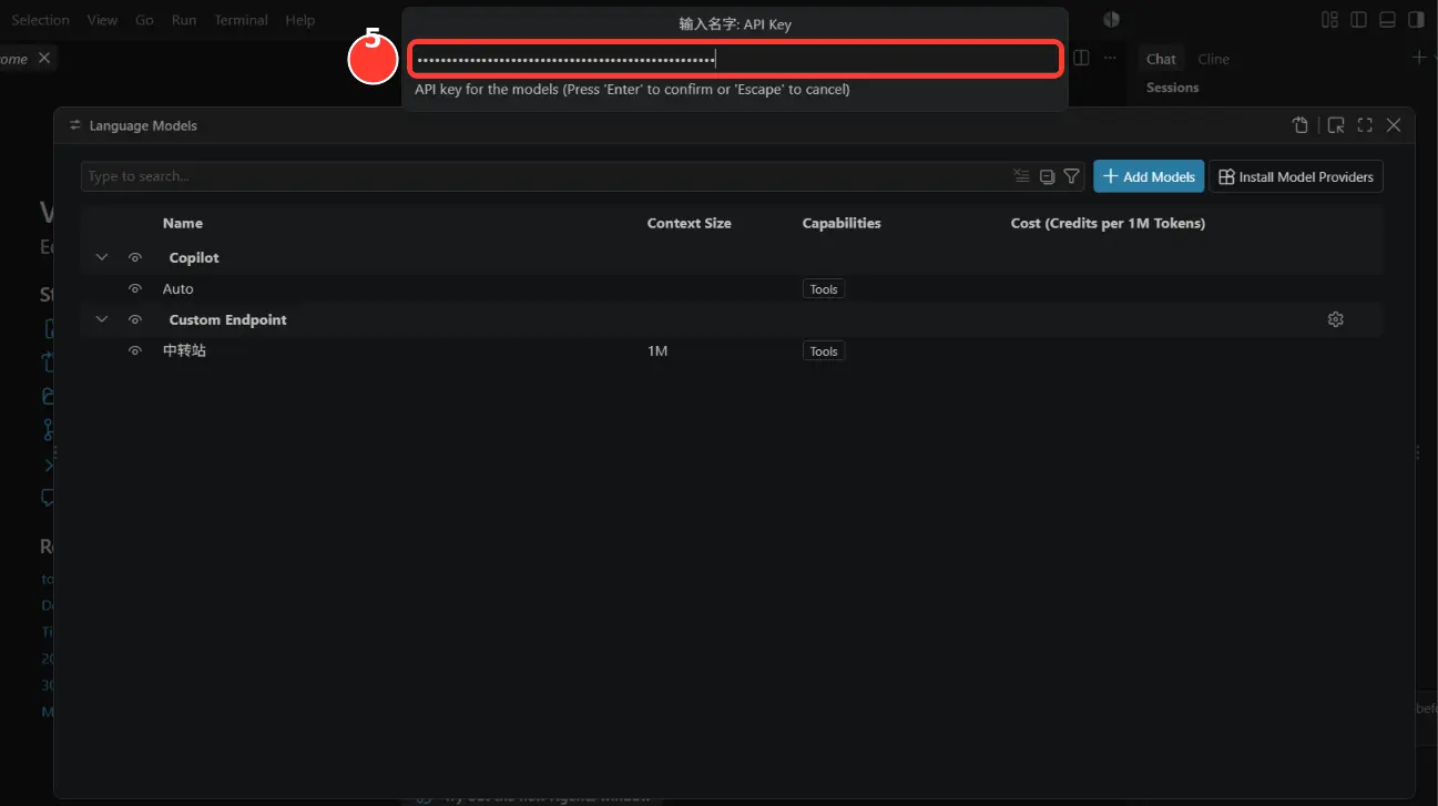 在 Copilot 配置向导中粘贴 API Key