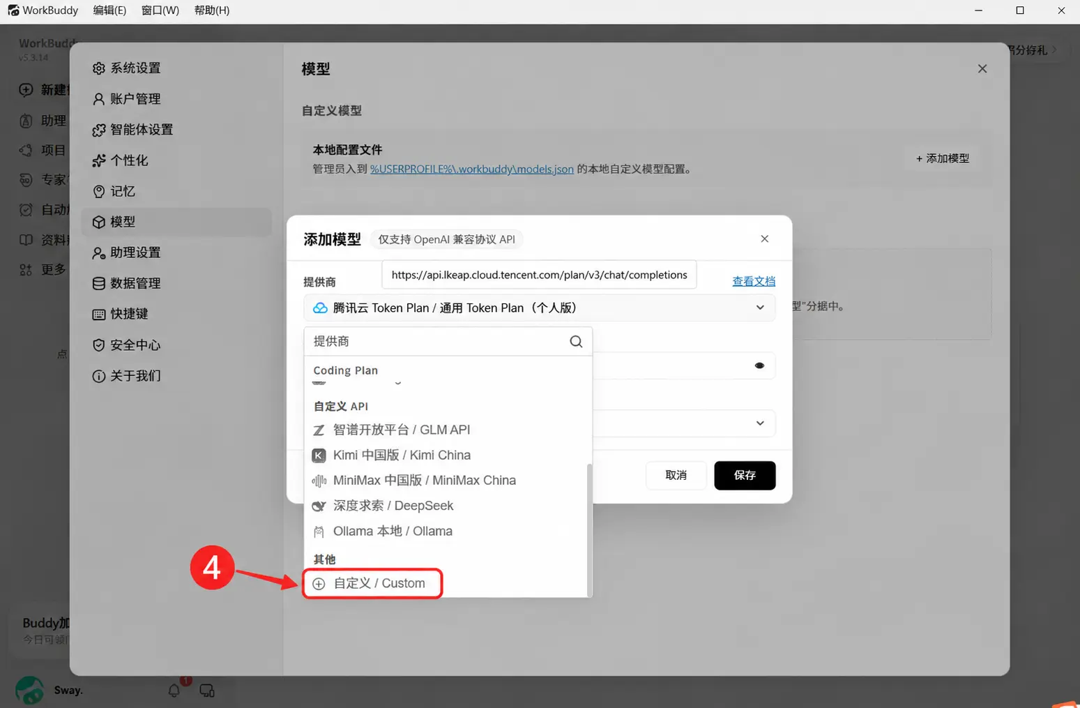 在提供商列表选择自定义 Custom